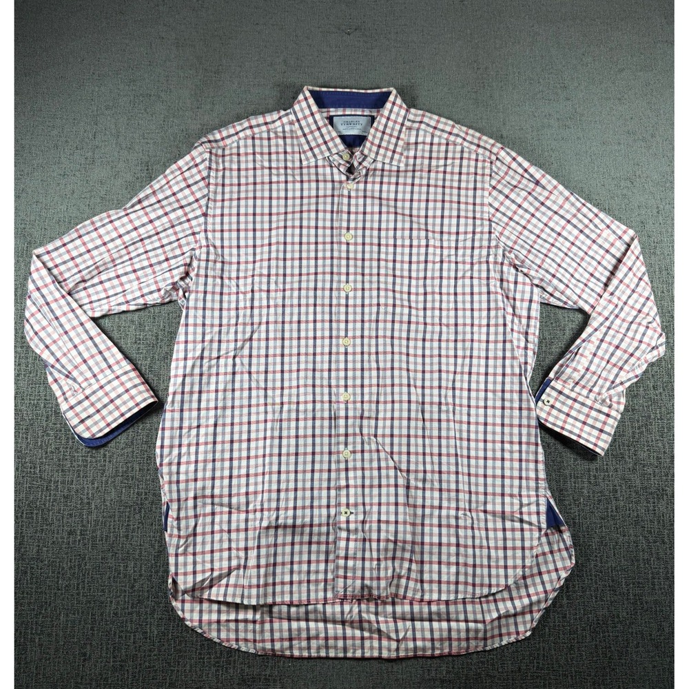 Charles Tyrwhitt Mens 17/35 Tattersall Check Button Down Shirt Red Navy Blue
